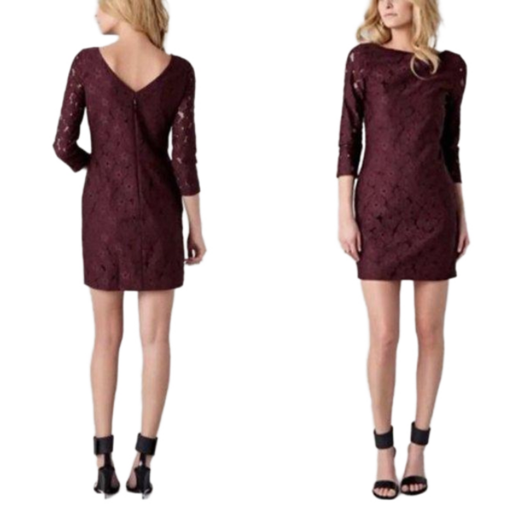 DVF Dress 8 Plum Sarita Flower Stretch Lace Career Church
